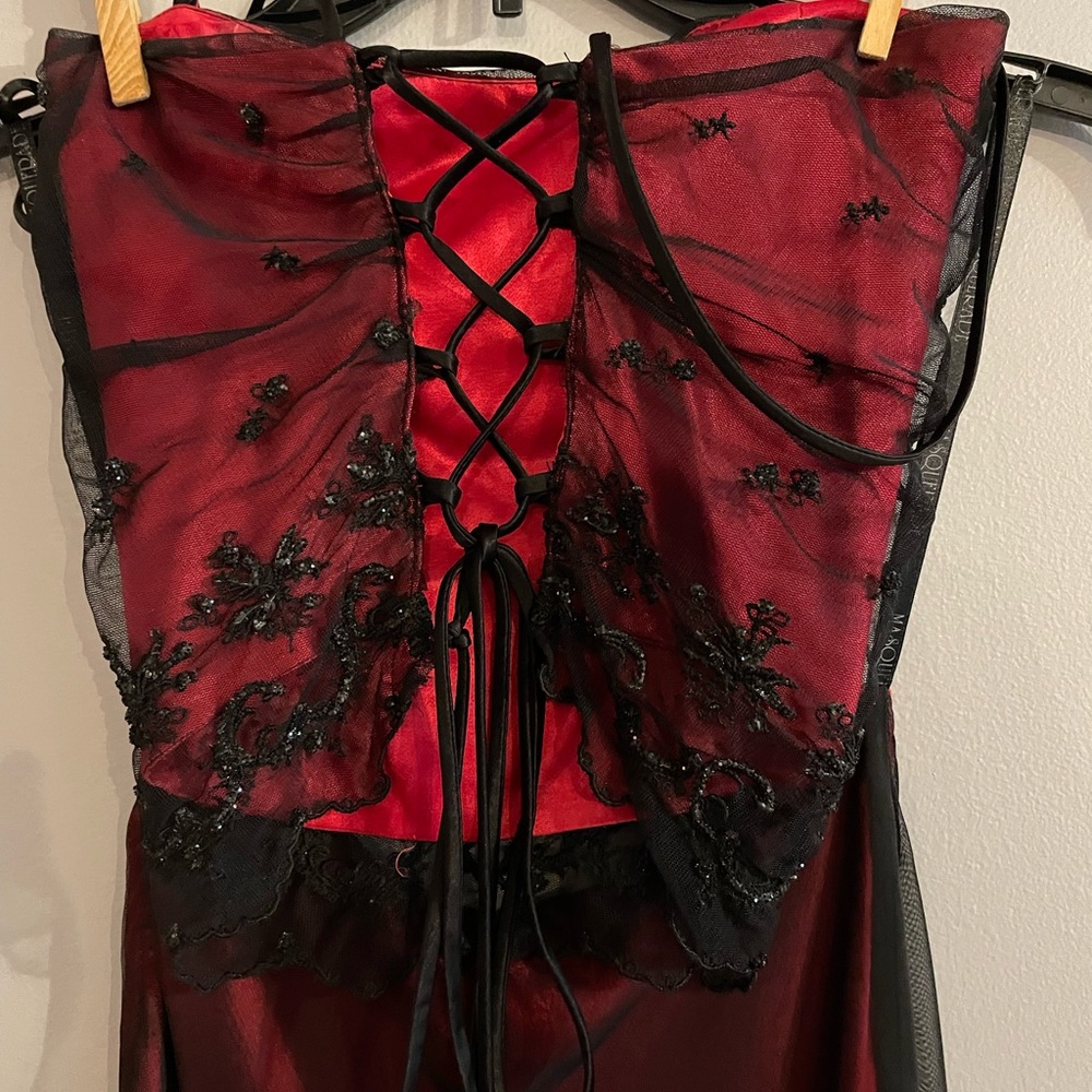 Prom dress. 2 piece,  red with sheer black overlay